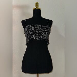 mahina Black Smocked Floral Crop Cami Top